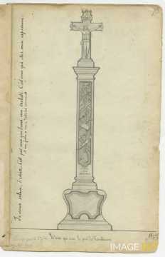 Dessin de la Croix du Faubourg des Trois-Maisons (manuscrit Morius 77)